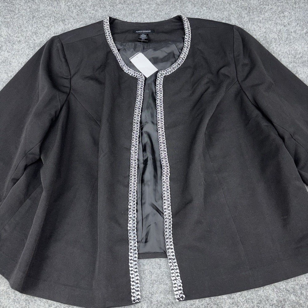 Ashley Stewart Blazer Women's 22W Black Chain Trim Open Front Plus Size NWT New